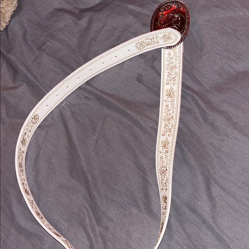 Elegant White and Brown Embroidered Women's Belt